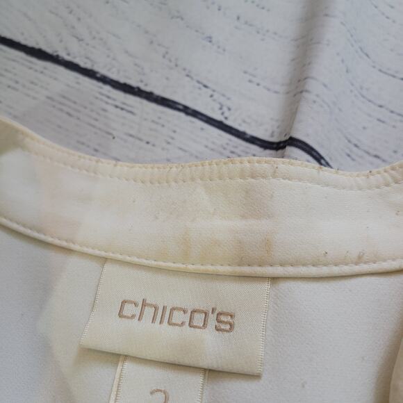 Chico's Size 2 US L Diamond Mesh Moto Jacket White Layer Mature Office Zipper - Picture 7 of 10